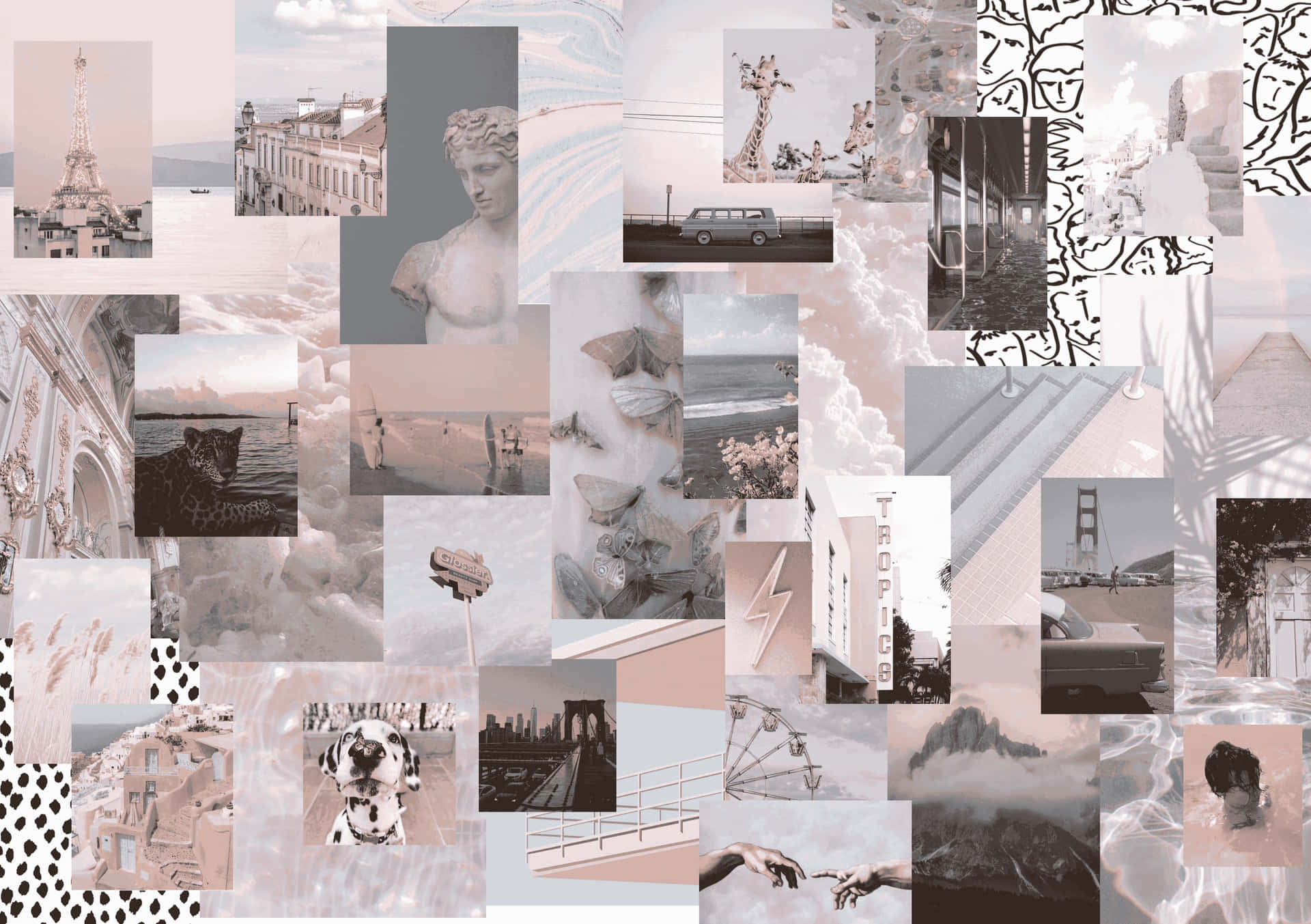 Pastellpfirsich Weiß Collage Ästhetik Desktop Wallpaper