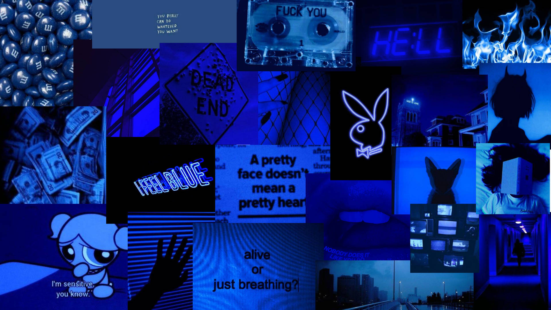 Collage Dark And Blue Aesthetic Laptopp Wallpaper