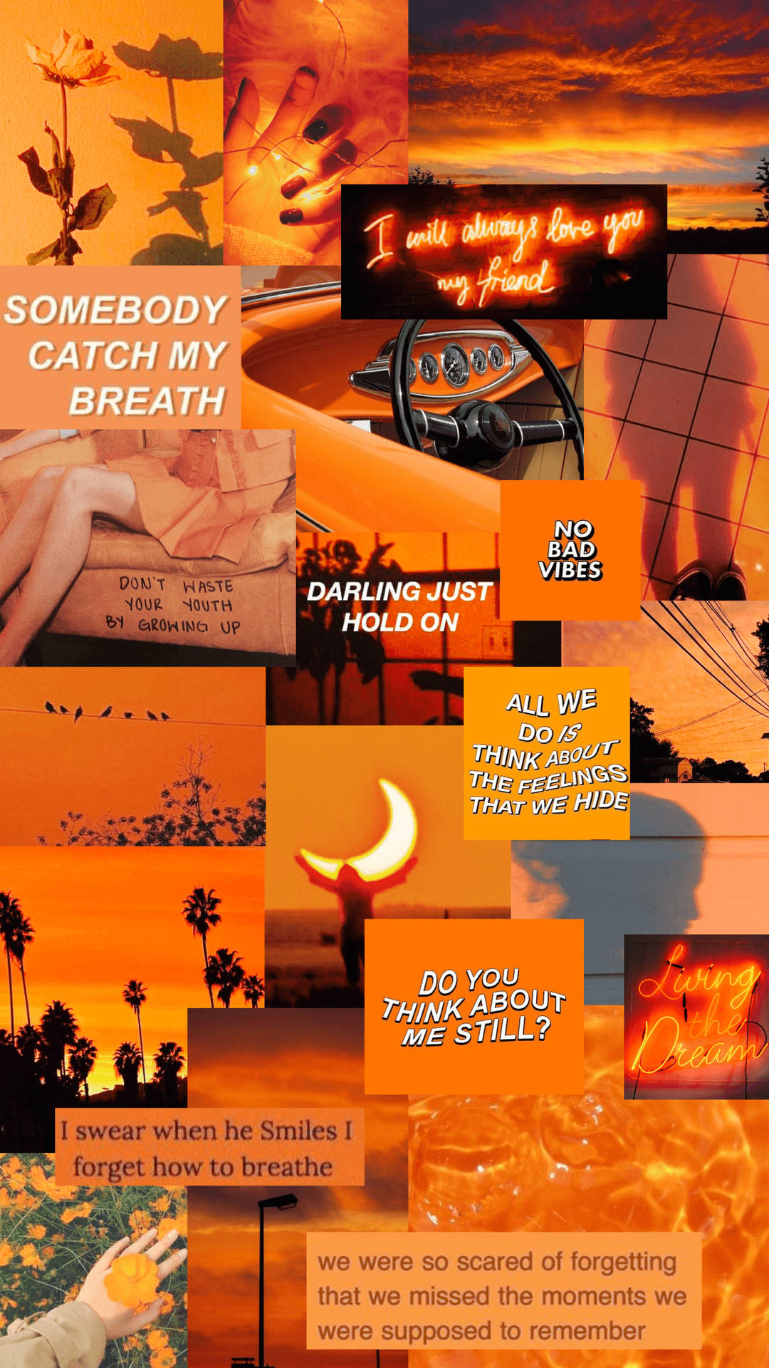 Collage In Pastel Orange Aesthetic Color Wallpaper