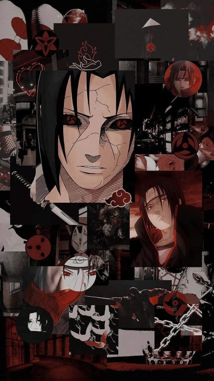 Collage Of Itachi Aesthetic In Black And Red Color Effects Wallpaper