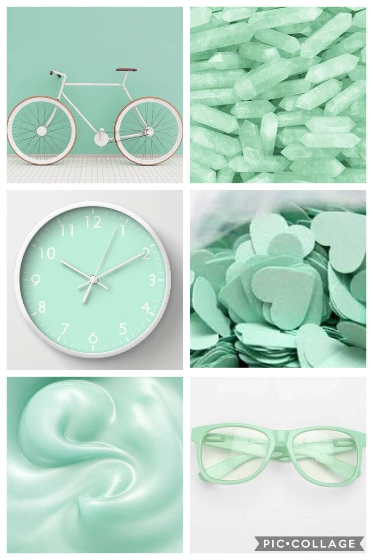 Collage Of Objects In Pastel Green Wallpaper