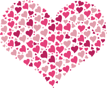 Collage_of_ Pink_ Hearts_ Forming_ Larger_ Heart PNG