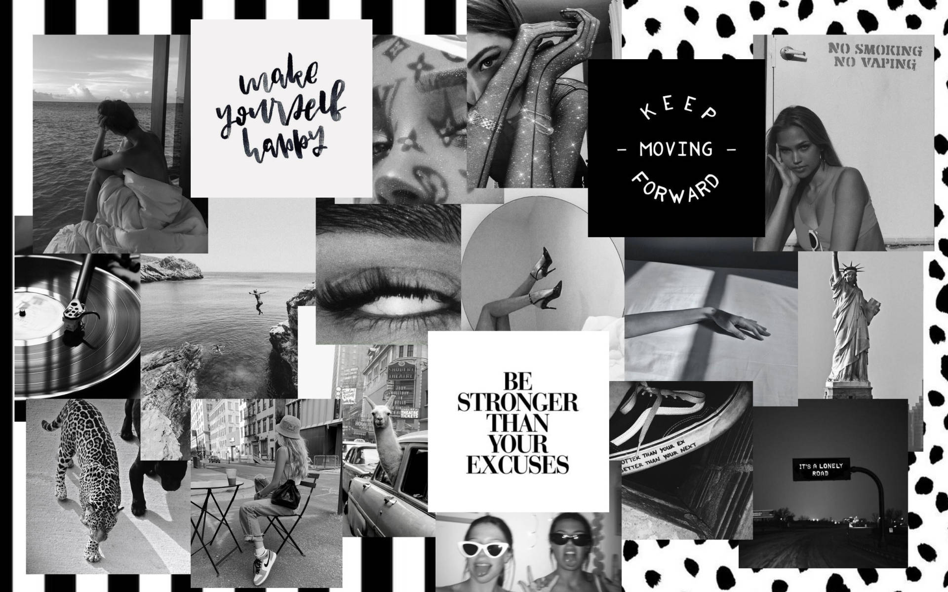 Collage On Aesthetic Black And White Laptop Pattern Wallpaper