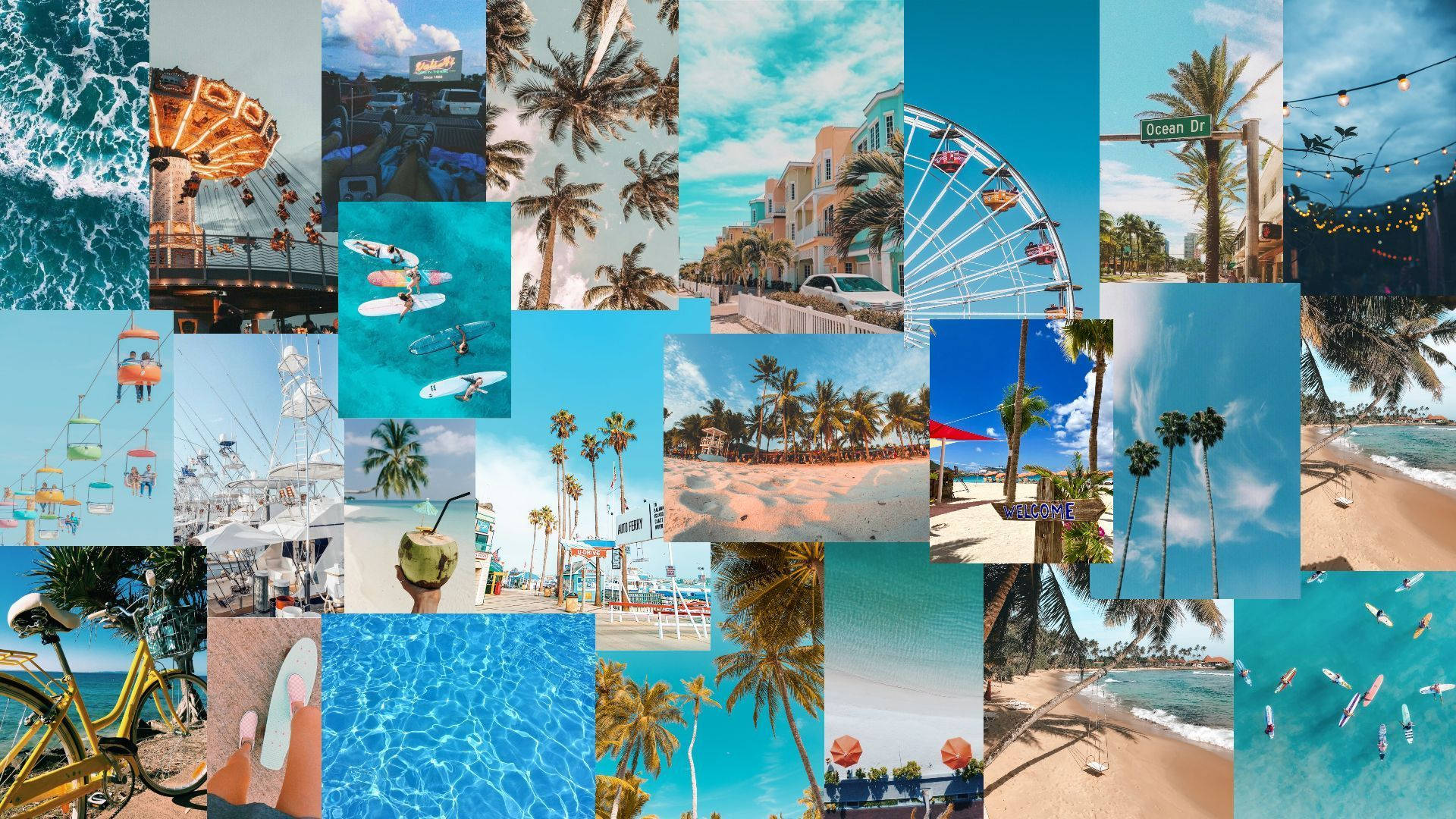 Collage Shade Of Blue Summer Vibes Wallpaper
