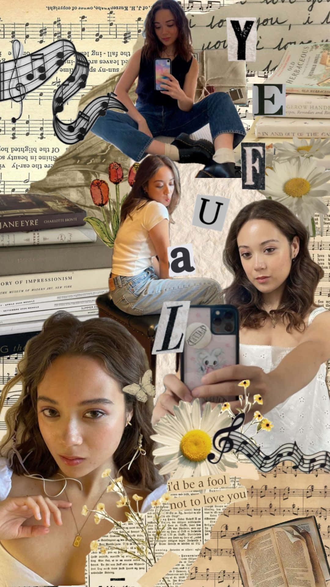 Collageof Womanwith Musicand Literature Background Wallpaper