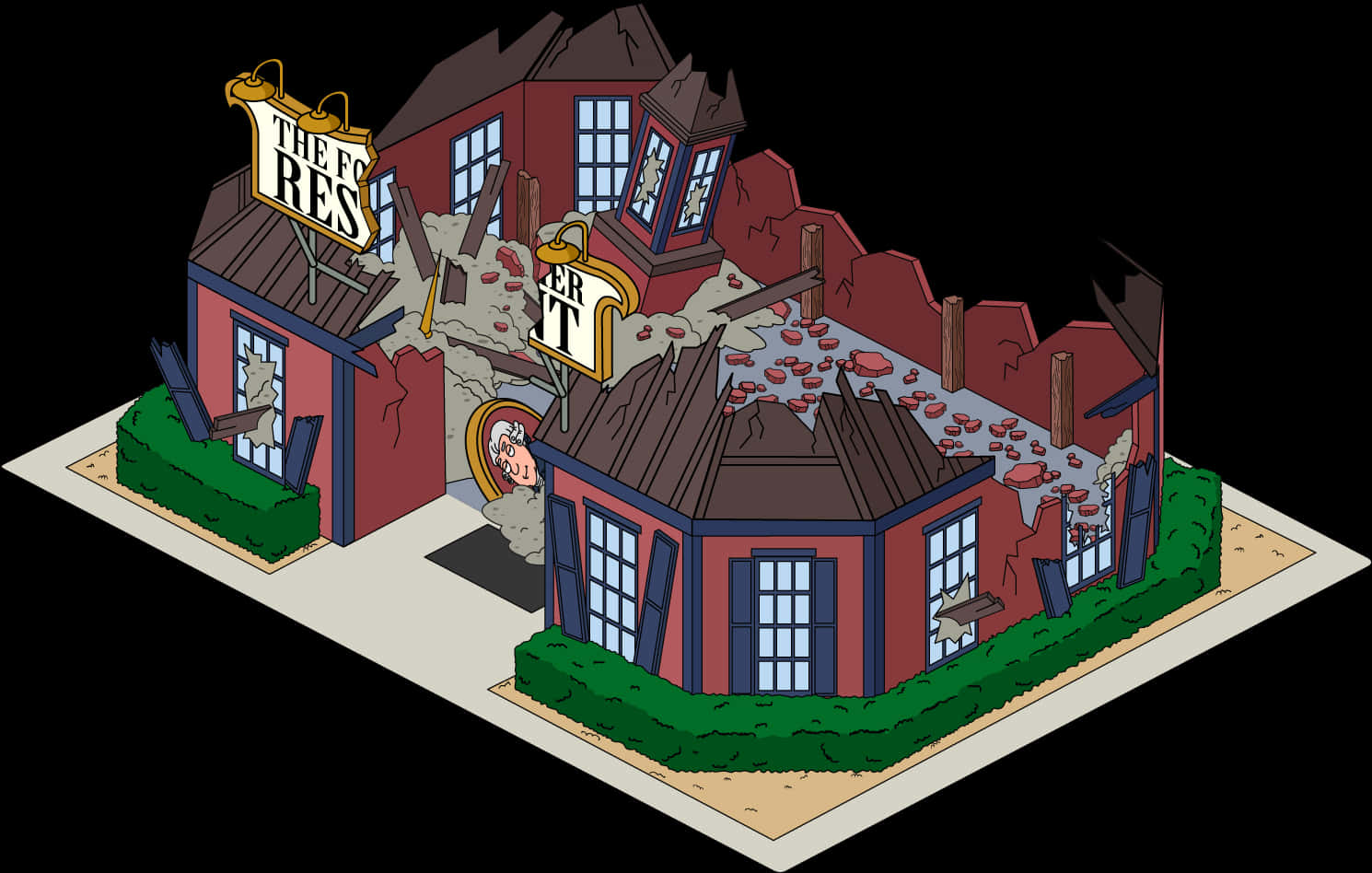 Collapsed_ Animated_ Building_ Illustration PNG