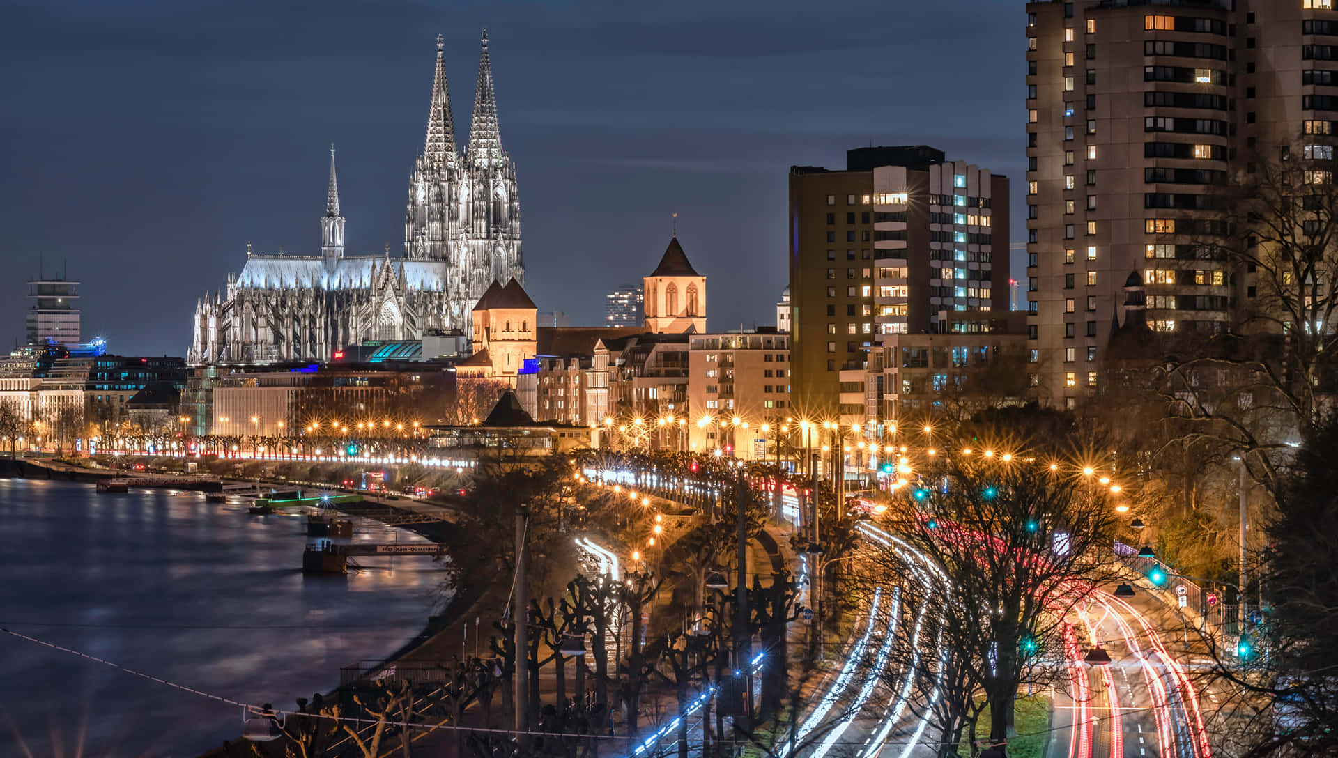 Cologne Cathedral And Street Lights Wallpaper