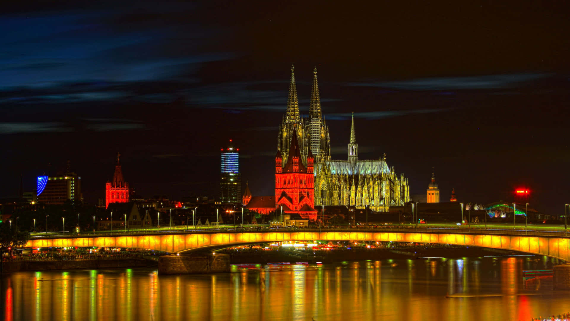 Cologne Cathedral And The River Rhine Wallpaper