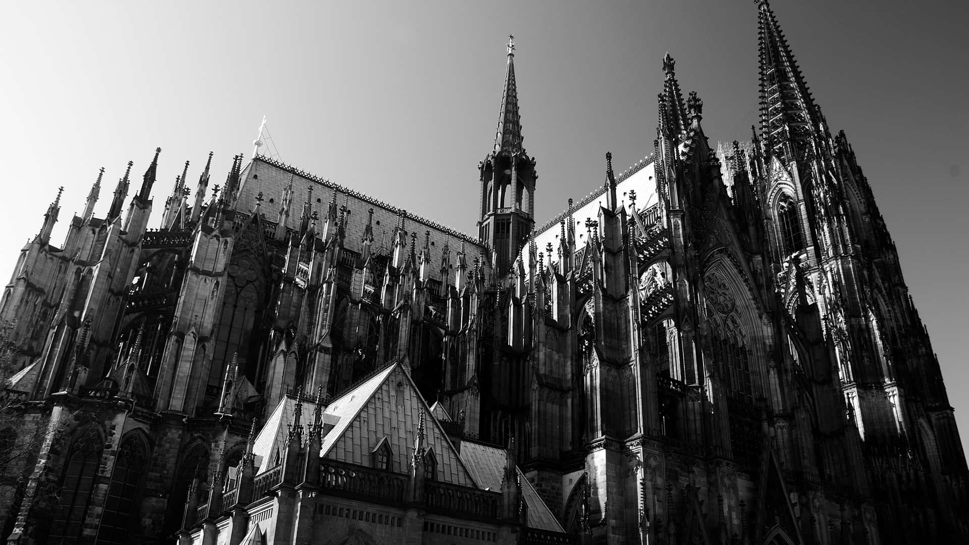 Cologne Cathedral Black And White Desktop Wallpaper