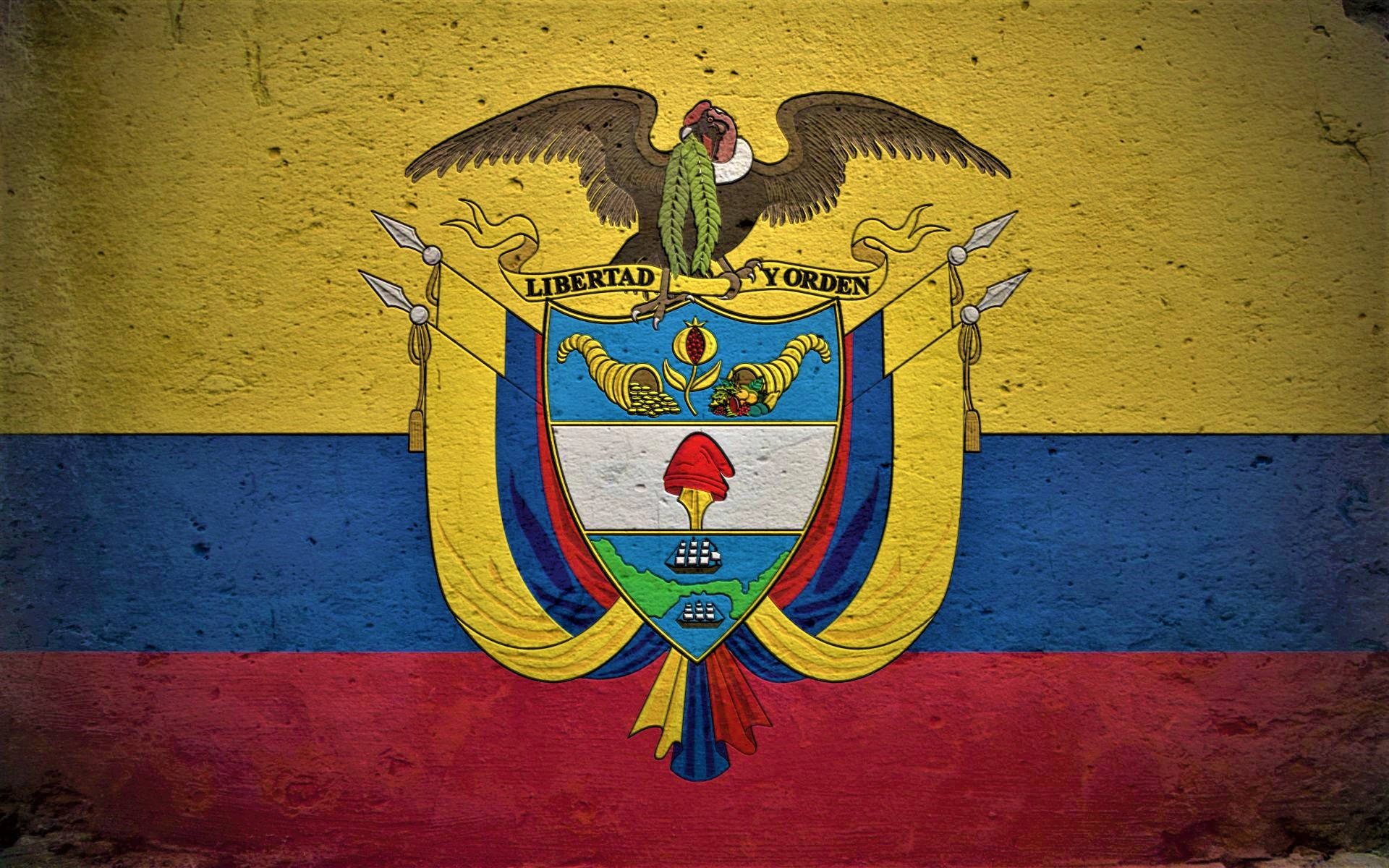 Colombiasflaggas Sköldsymbol. Wallpaper