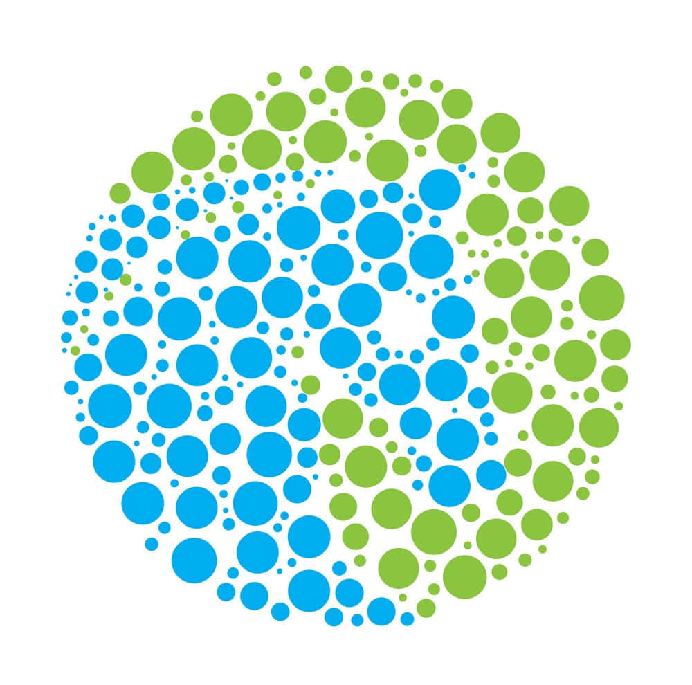 En blå og grøn cirkel med prikker i det