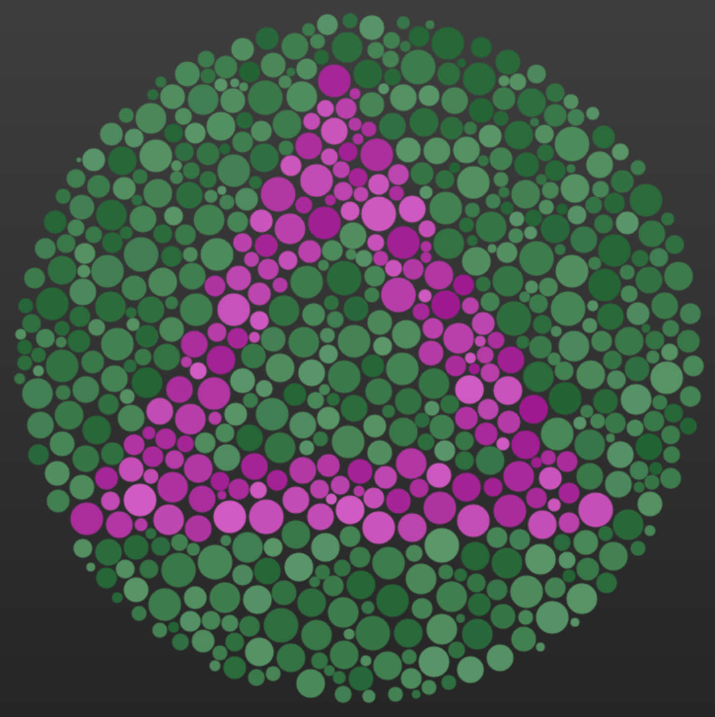 En grøn og lilla cirkel med en trekant i midten