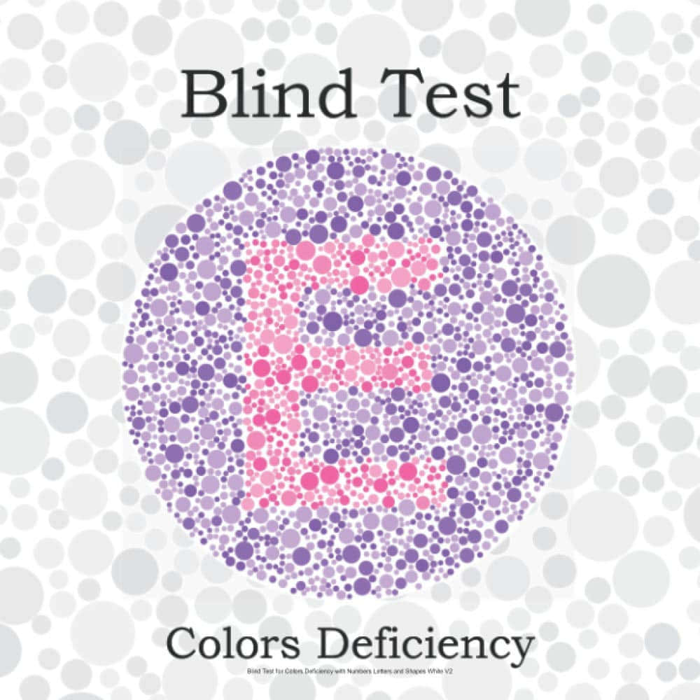 Et plakat med ordene blind test farvemangel.