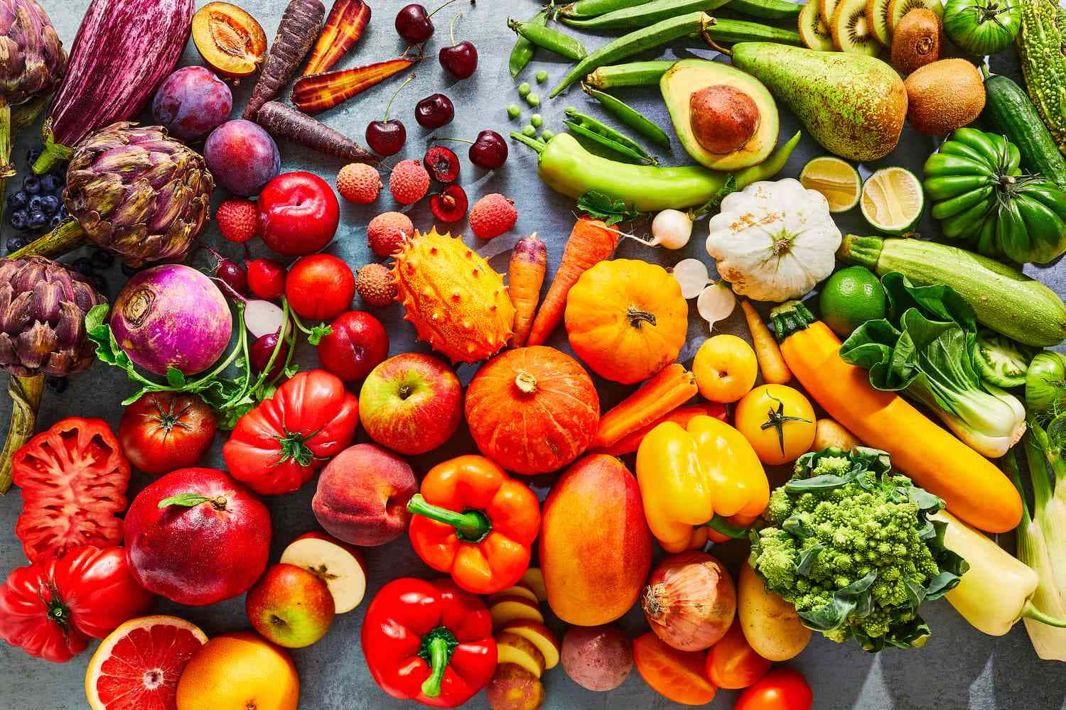 Esquemade Colores De Vegetales Y Frutas. Fondo de pantalla
