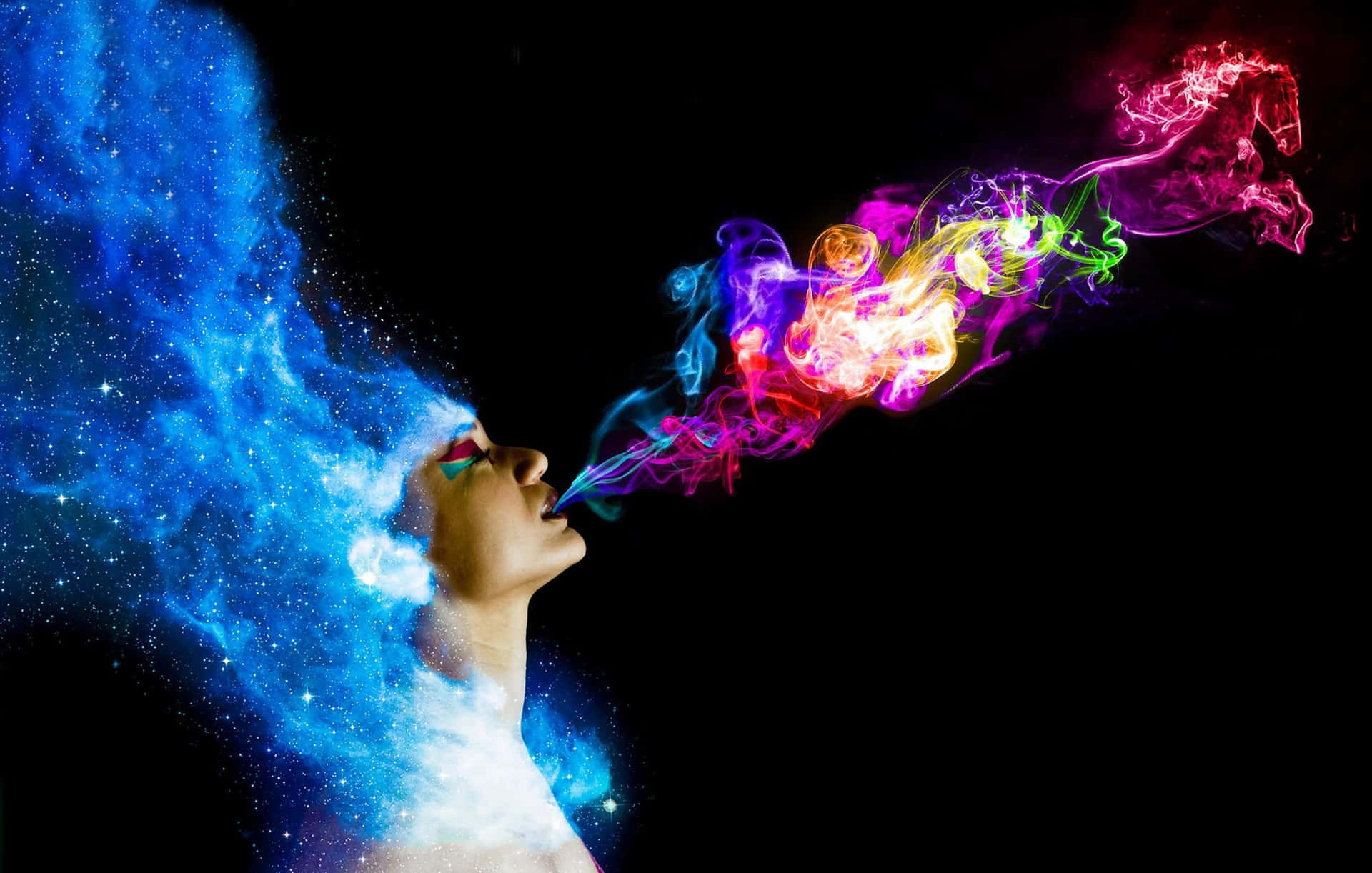 A Woman Blowing Smoke Out Of Her Head