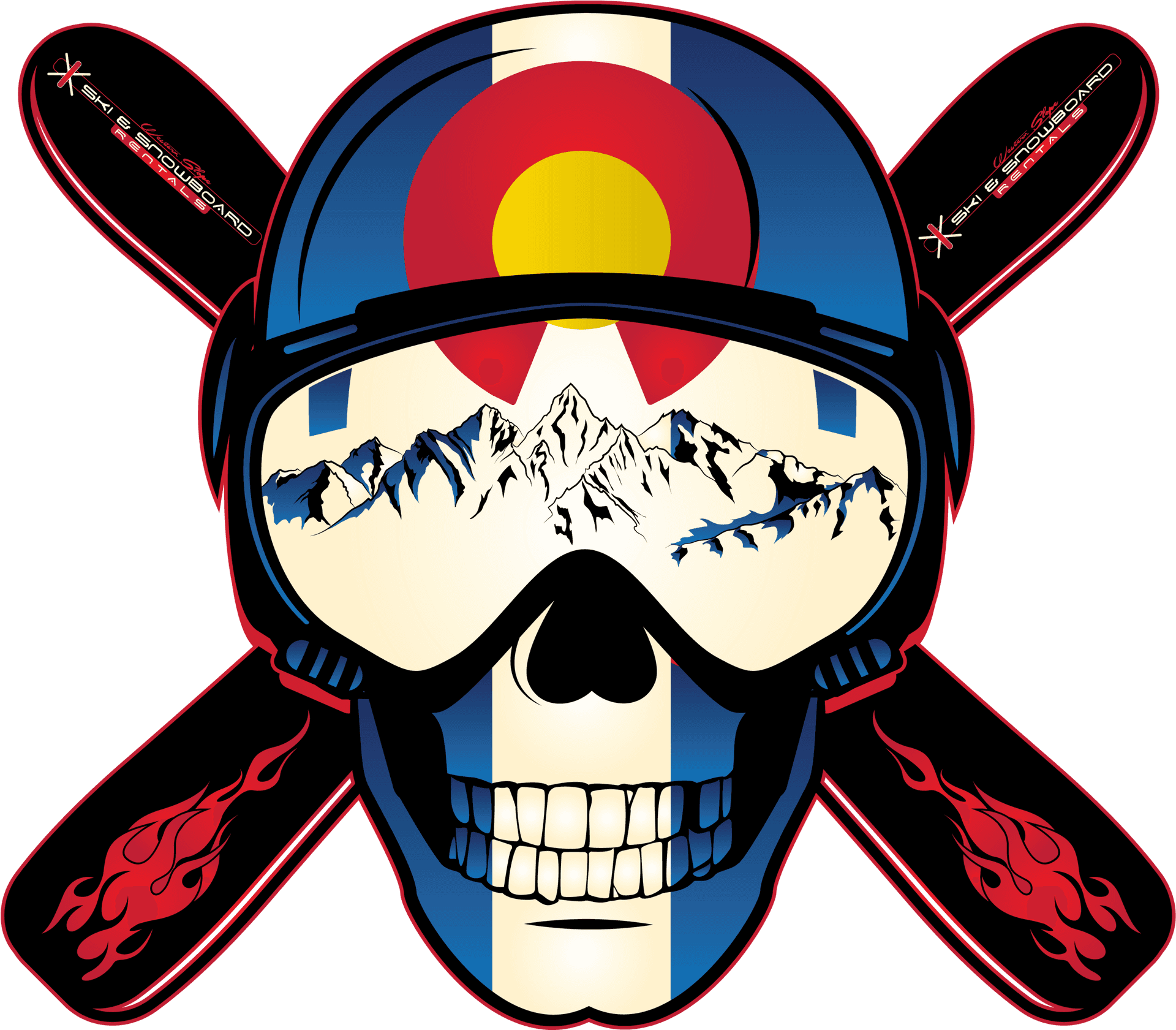 Colorado Themed Skullwith Snowboard Helmetand Goggles PNG
