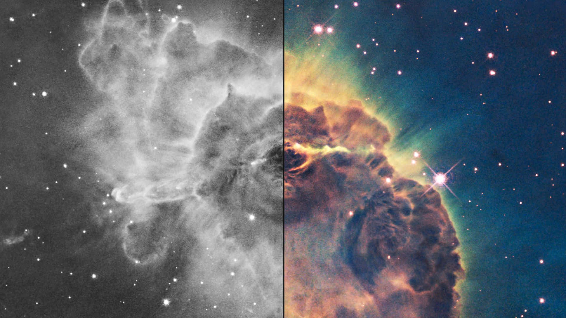 Farvede og gråtone Carina Nebula Astronomi Scenen Wallpaper