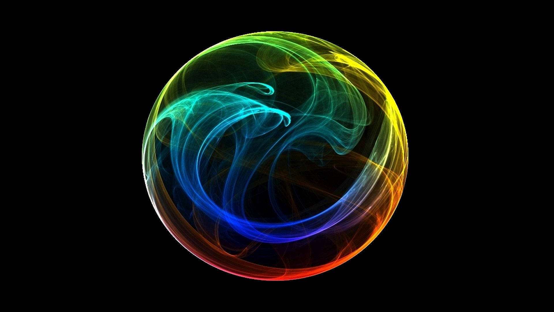 Animated colorful orb in the middle of black background HD wallpaper. 