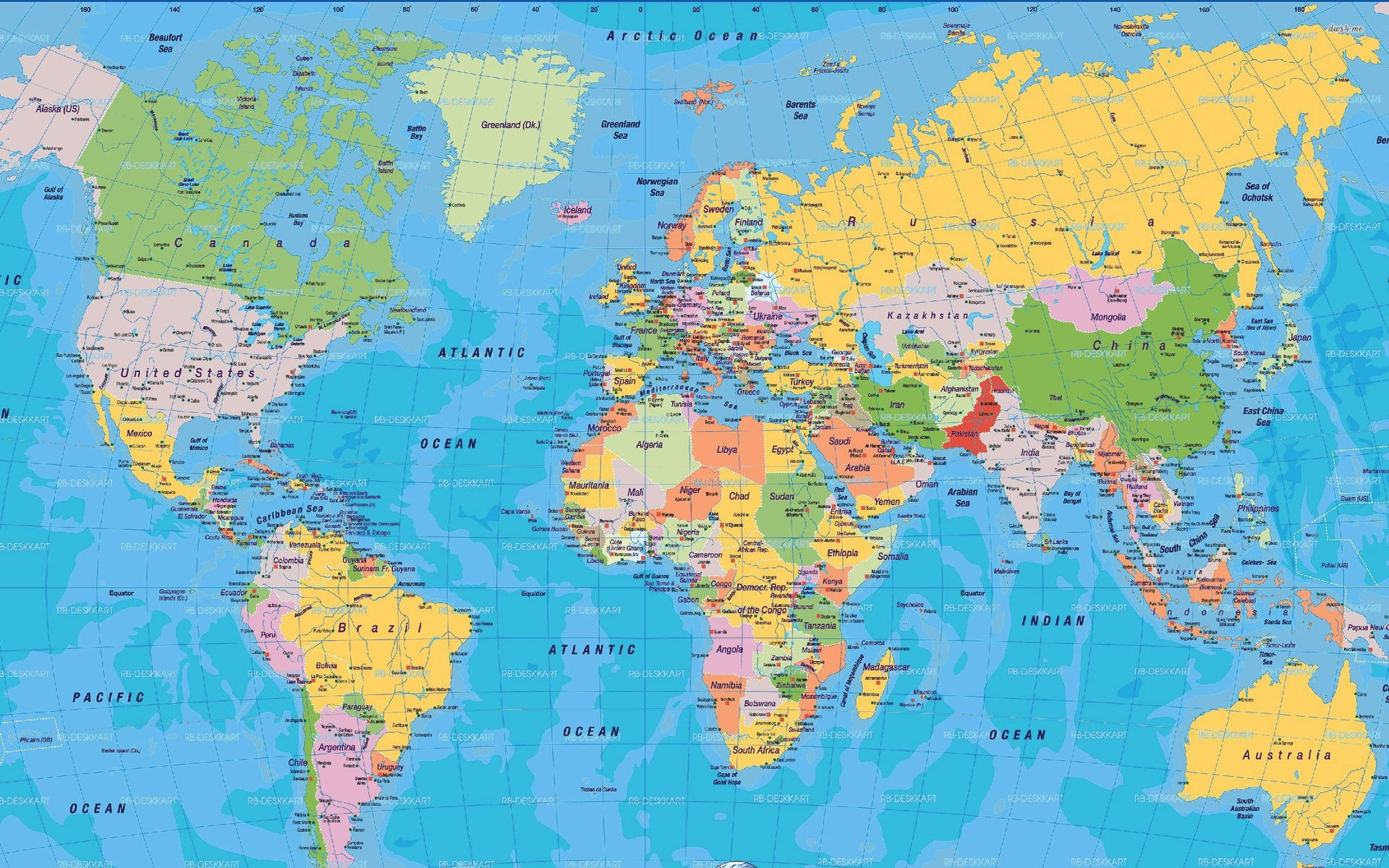 Detailed Color Political World Map Wallpaper