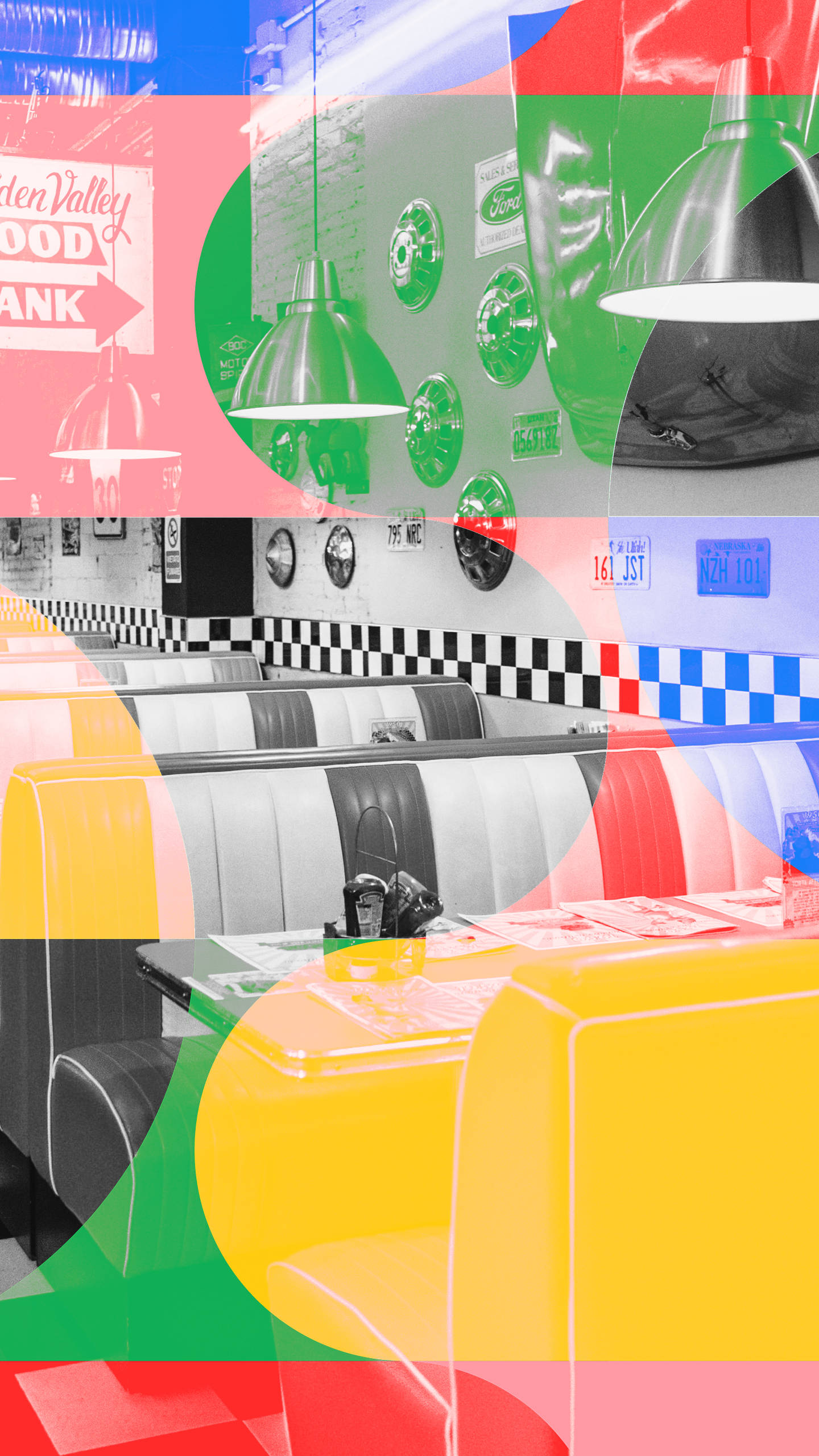 Colorful 80s Retro Vintage Diner Wallpaper