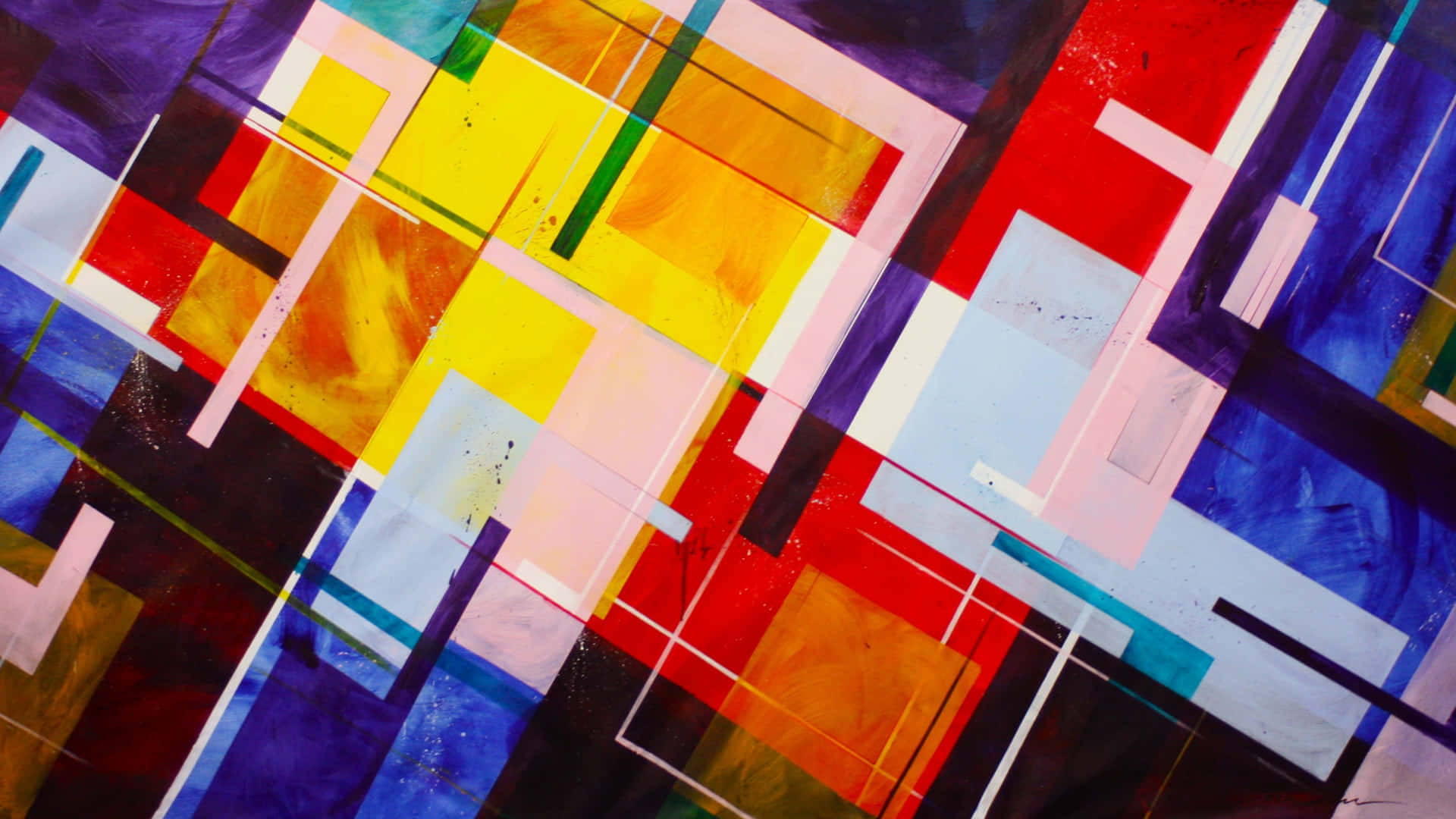 Quadrateund Linien In Farbenfroher Abstrakter Kunst Wallpaper