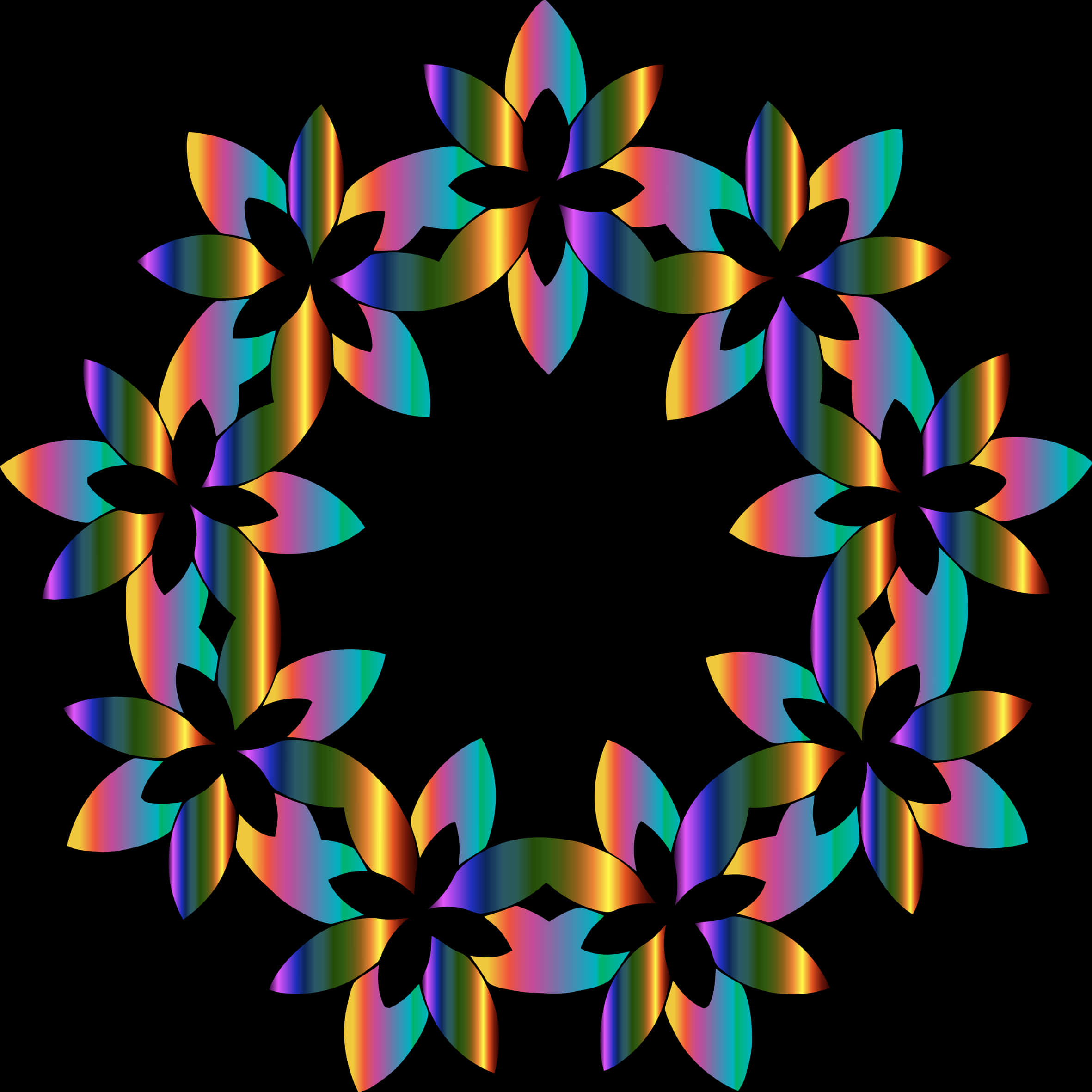 Colorful Abstract Floral Wreath PNG