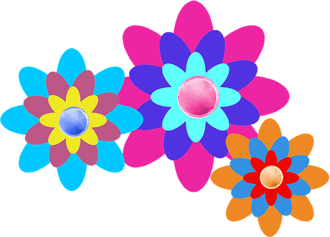 Colorful Abstract Flowers Black Background PNG