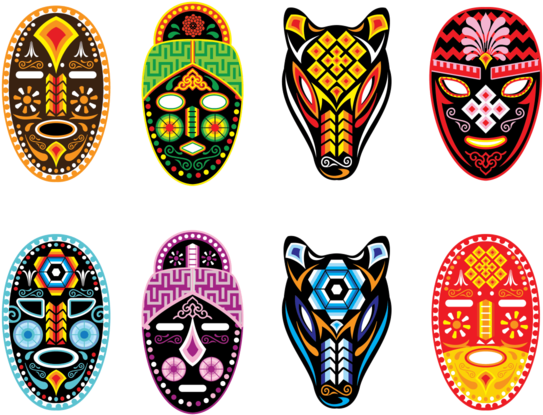 Colorful African Masks Vector Set PNG