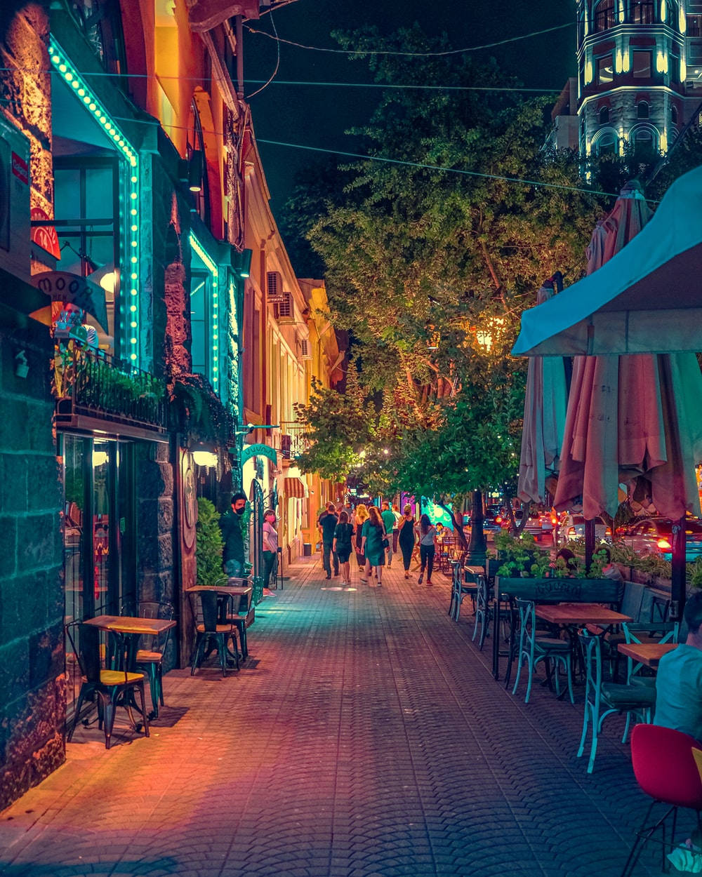 Colorful Alley Cafe In Yerevan Background