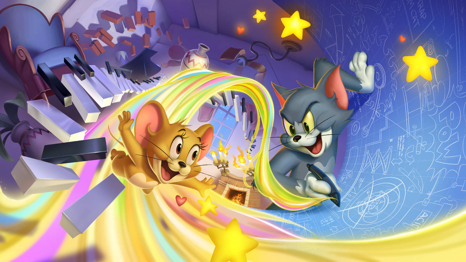 Colorful And 3d Tom And Jerry Aesthetic Wallpaper