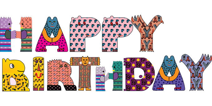 Colorful Animal Happy Birthday Text PNG