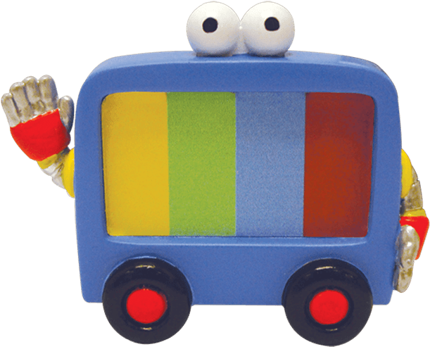 Colorful Animated Bus Character Waving PNG