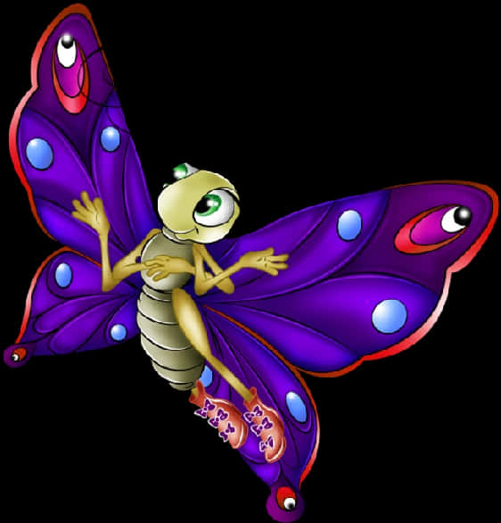 Colorful Animated Butterfly Character PNG