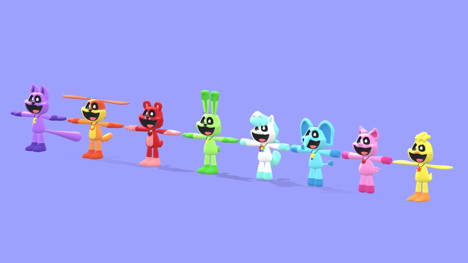 Colorful_ Animated_ Critters_ Holding_ Hands Wallpaper