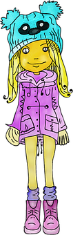 Colorful Animated Girl Drawing PNG