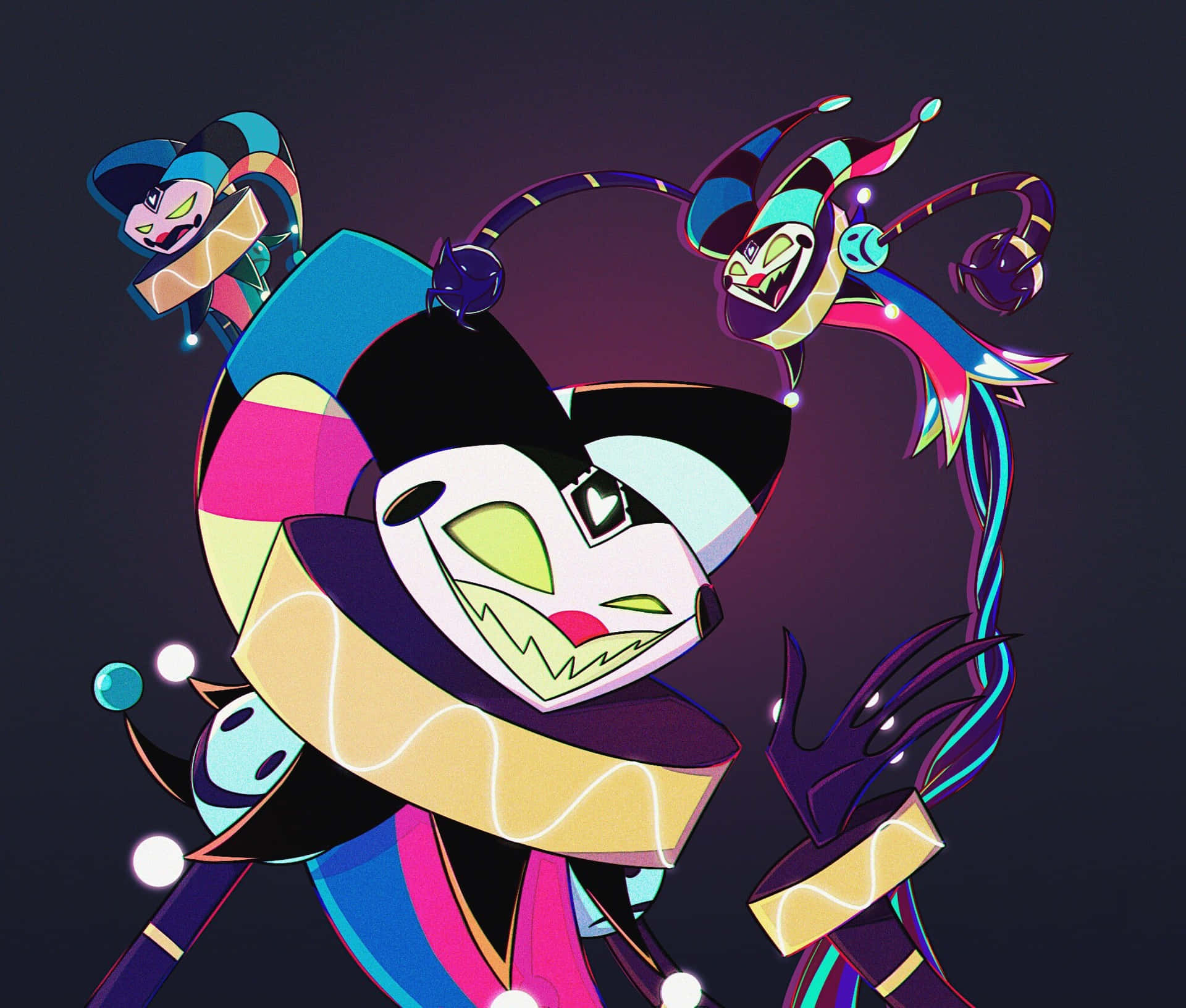 Colorful_ Animated_ Jester_ Characters Wallpaper