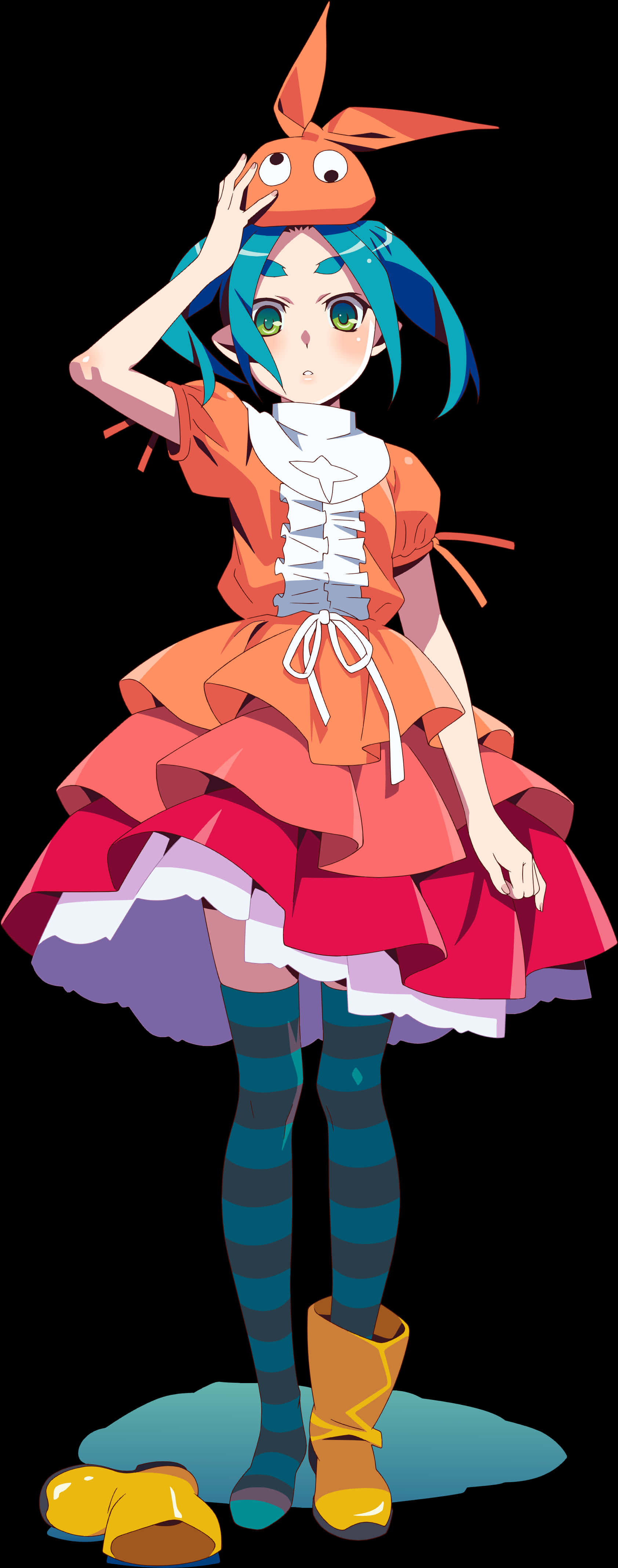 Colorful Anime Character With Orange Hat PNG