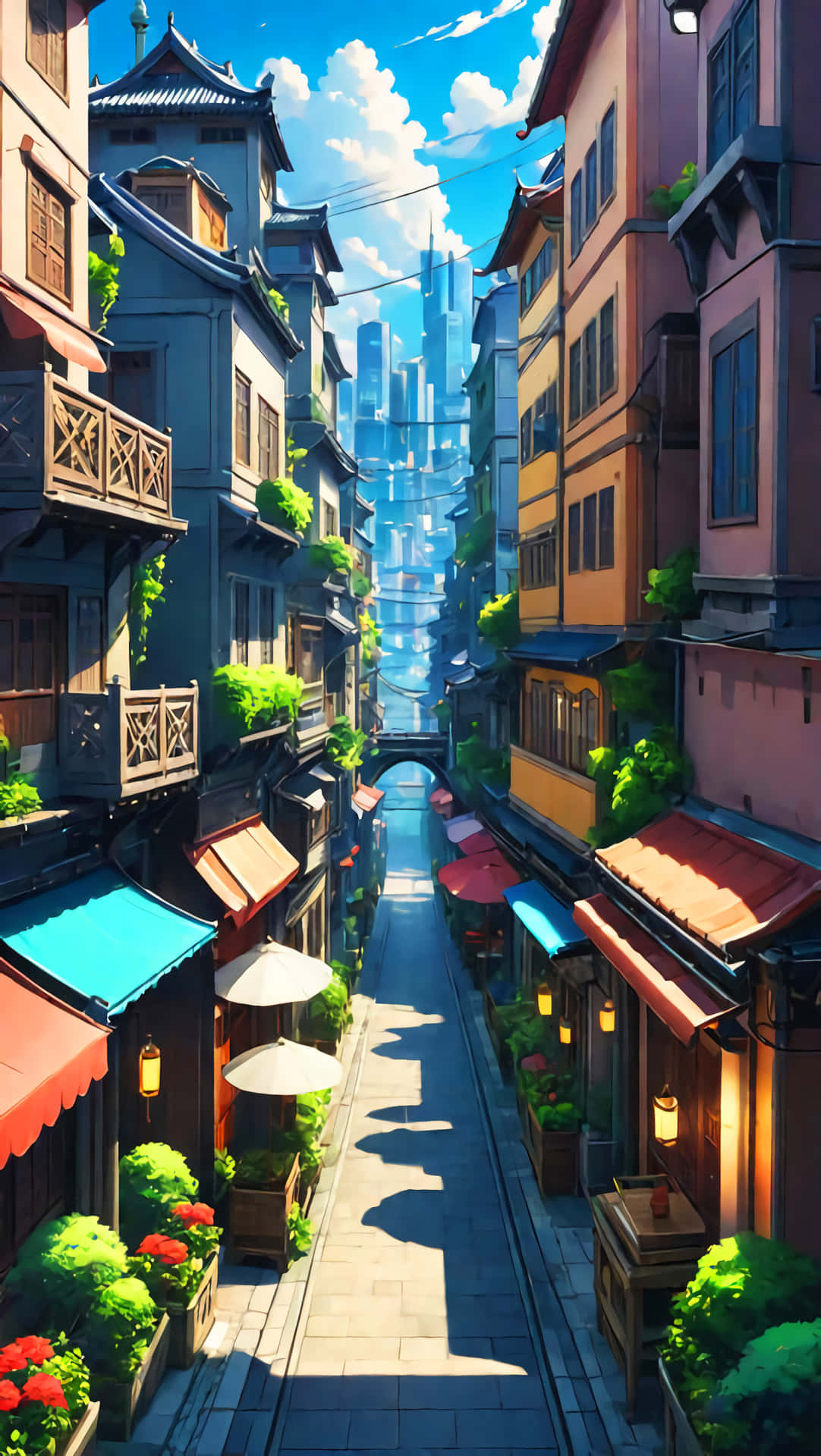 Colorful Anime Cityscape Wallpaper Wallpaper