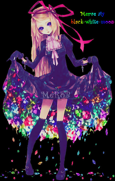 Colorful Anime Girlwith Gemstones PNG