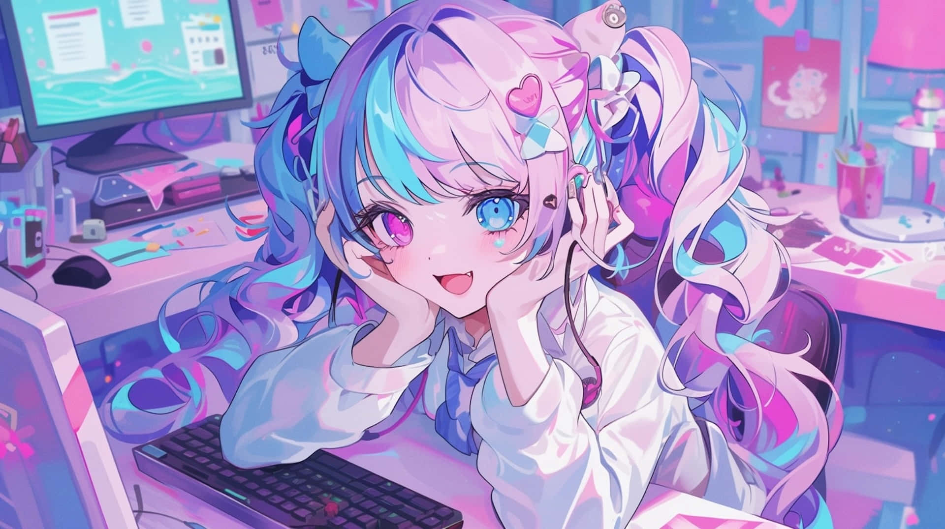 Colorful Anime Streamer Girl Wallpaper