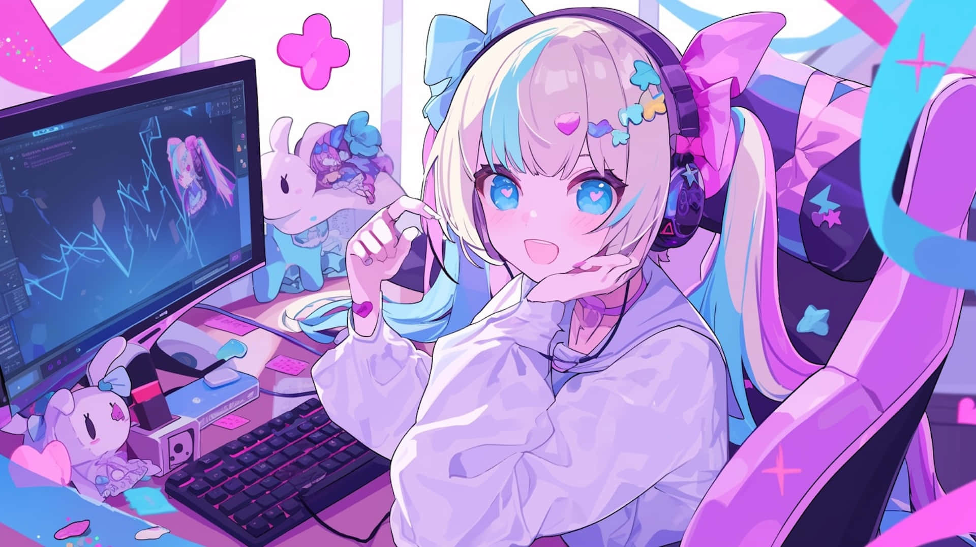 Download Colorful Anime Streamer Setup Wallpaper | Wallpapers.com