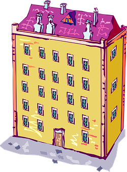 Colorful Apartment Building Cartoon PNG