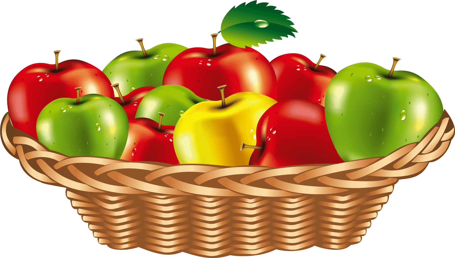 Colorful Applesin Wicker Basket PNG