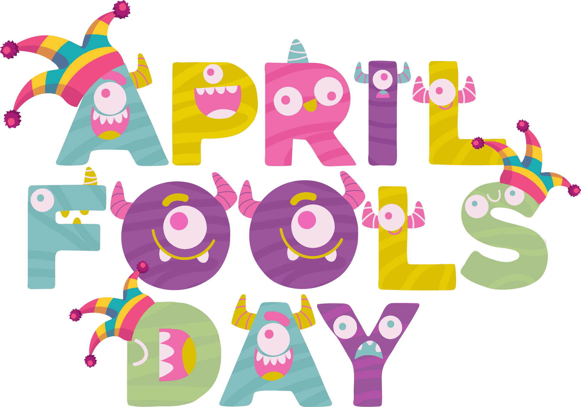 Colorful April Fools Day Text Illustration PNG