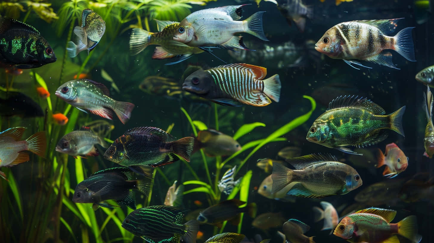 Colorful Aquarium Fish Swimming Wallpaper