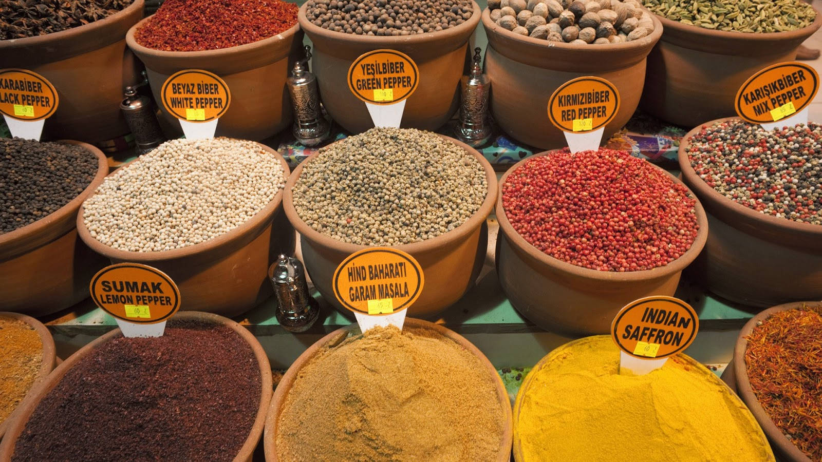Colorful Aromatic Spices With Labels Wallpaper