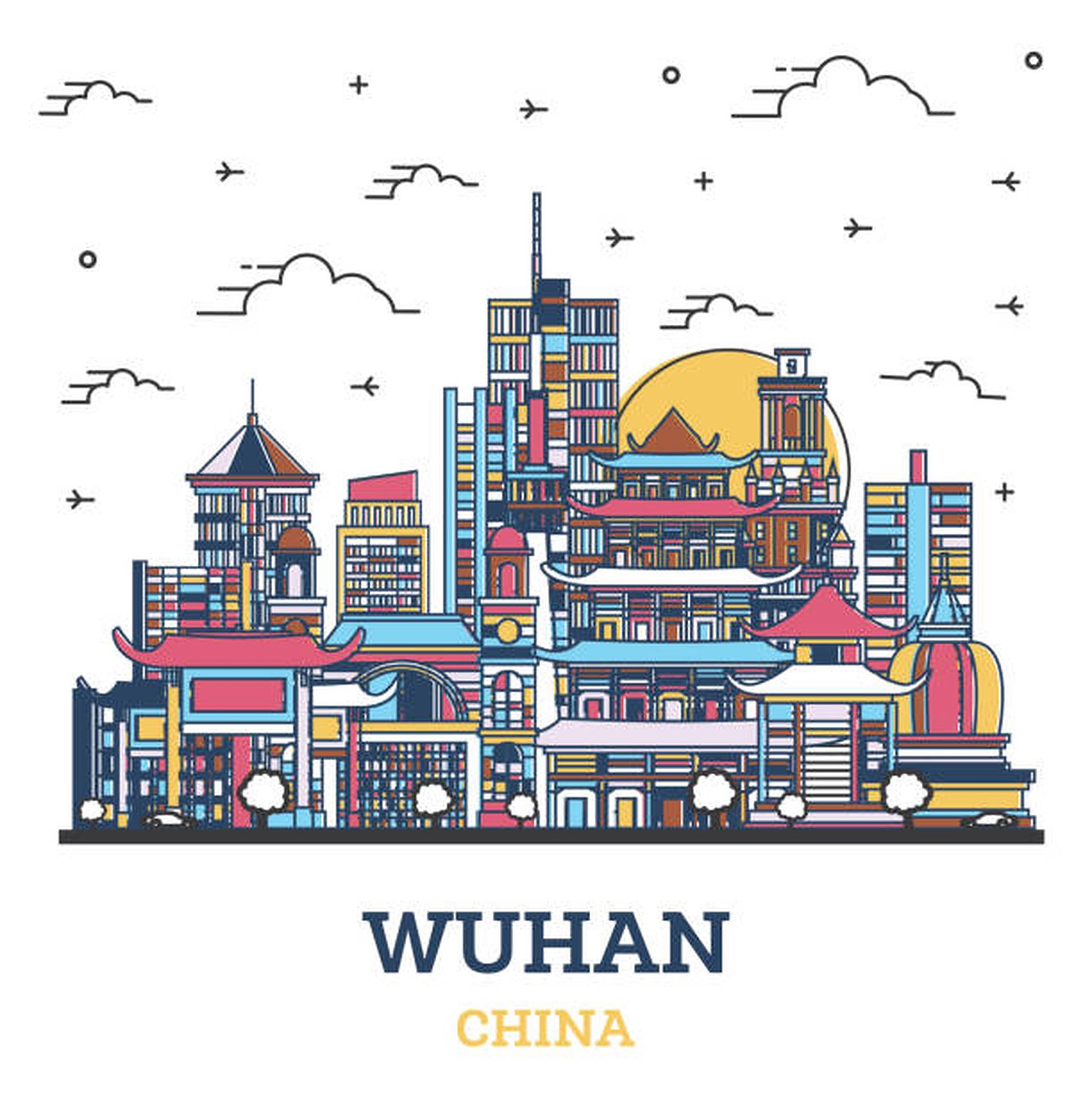 Città D'arte Colorata Di Wuhan Sfondo
