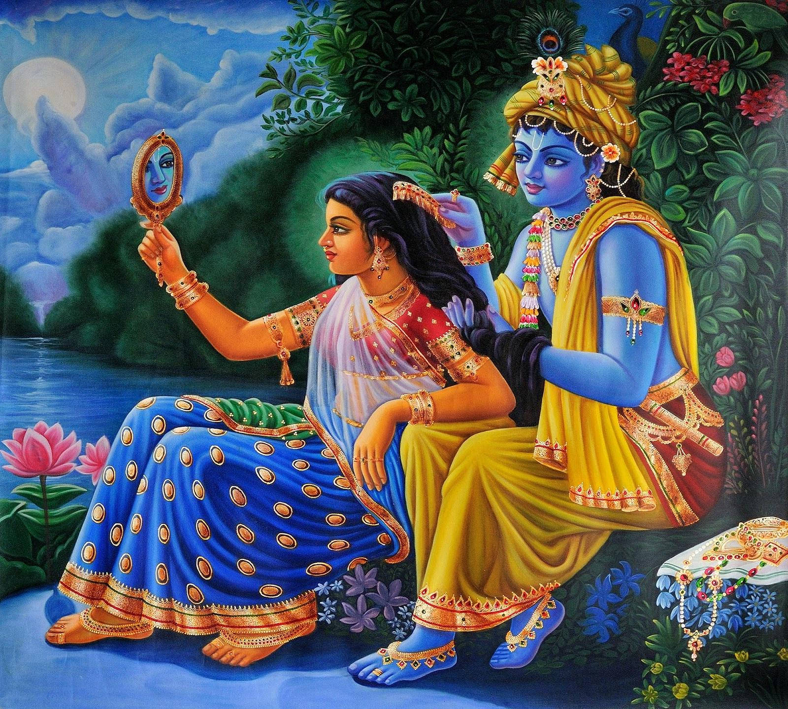 Download Colorful Art Of Radha And Krishna Desktop Wallpaper | Wallpapers .com