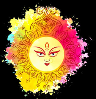Colorful Artistic Durga Face Illustration PNG