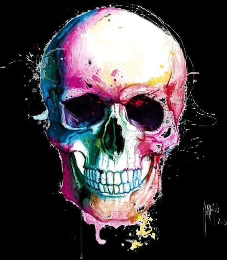 Colorful Artistic Skull Illustration PNG